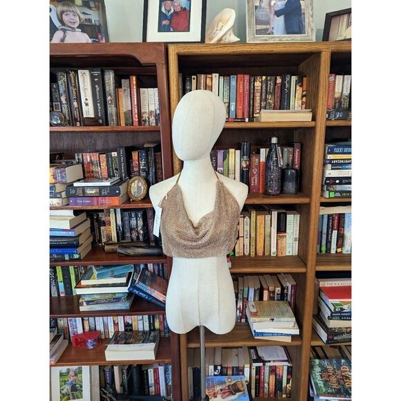 OH la luxe gold chainmail crop tie top sz s nwt - Picture 1 of 6